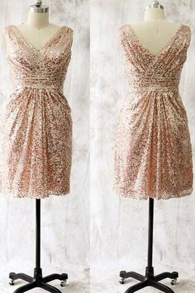 Short Sequins Bridesmaid Dresses, Lovely Party Dresses, Short Homecoming Dresses
