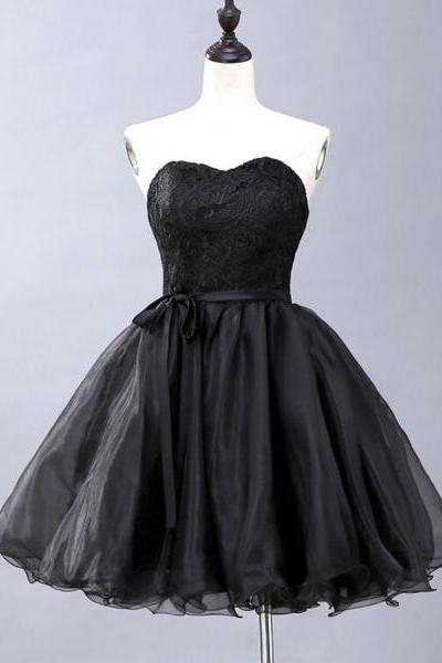 Elegant Black Short Lace-Up Party Dress, Black Formal Dress, Evening Dress 