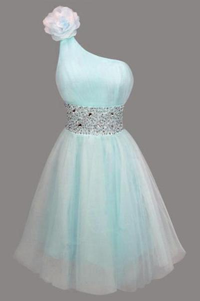 Beautiful Light Blue One Shoulder Homecoming Dresses, Blue Party Dress, Short Junior Party Dress
