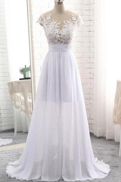 Beautiful White Simple Pretty Lace Applique Party Dress, White Prom Dress, Prom Dress 