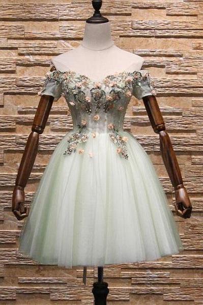 Light Green Short Tulle Party Dress, Lace-up Homecoming Dress, Cute Dress