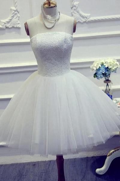 Cute White Short Graduation Dress, Short Tulle Ball Party Dress, Short Wedding Dress
