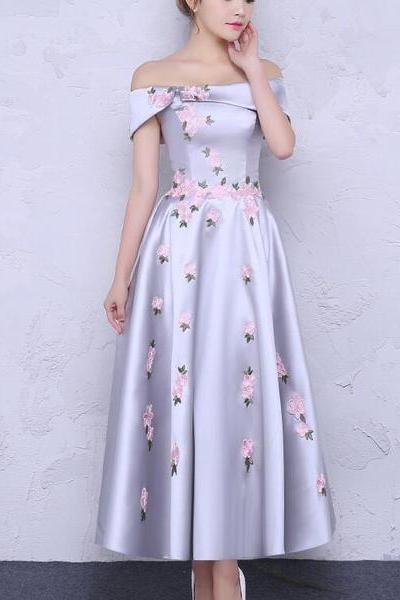 Charming Beautiful Satin With Flowers Elegant Party Dress, Formal Dress, Long Party Dress