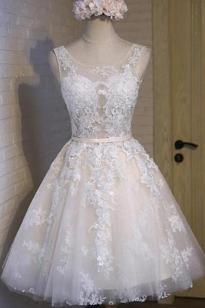 Lovely Ivory Short Tulle With Lace Detail Party Dress , Cute Formal Dresses, Teen Formal Dresses