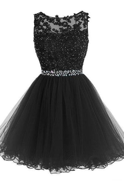 Black Cute Tulle Homecoming Dresses, Round Homecoming Dresses, Short Party Dress