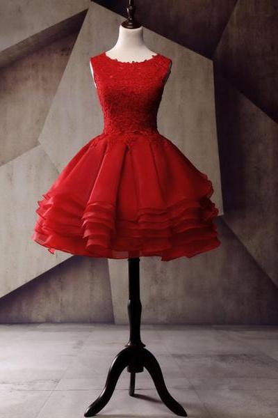 Red Layered Homecoming Dresses, Cute Party Dresses, Formal Dresses