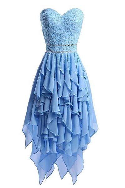 Light Blue Chiffon Layered Sweetheart High Low Homecoming Dress , Homecoming Dress , Party Dress