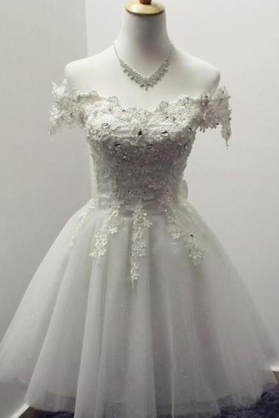 Gorgeous White Off Shoulder Tulle Lace And Beaded Homecoming Dresses, Cute Party Dress