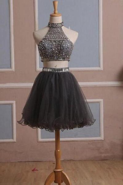 Gorgeous Two Piece Homecoming Dresses, Grey Party Dress, Homecoming Dress