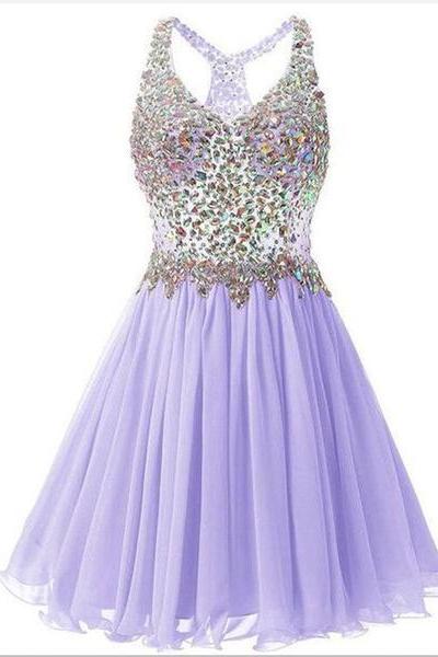 Beautiful Lavender Chiffon Homecoming Dress, Crystal Beaded ?party Homecoming Dress For Girls, Vestidos De Festa