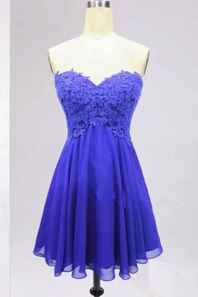 Royal Blue Sweetheart Applique Simple Homecoming Dress, Blue Short Prom Dress