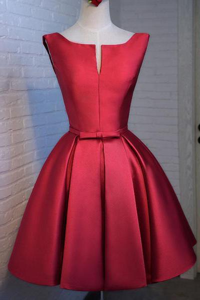 Red Satin Short Homecoming Dress , Beautiful Red Party Dress, Handmade Formal Dress