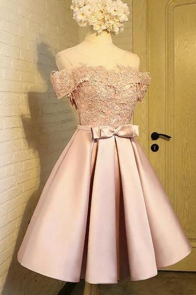 Lovely Pink Short Lace Homecoming Dresses, 8th Grade Prom Dresses, Graduation Formal Dresses