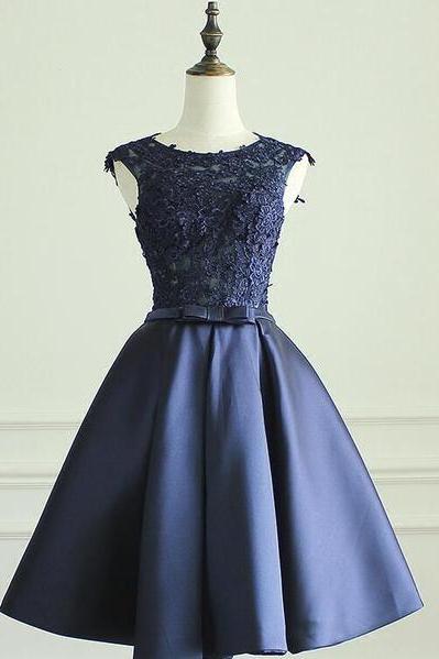 Navy Blue Knee Length Homecoming Dresses, Short Graduation Dress For Party, Prom Dress