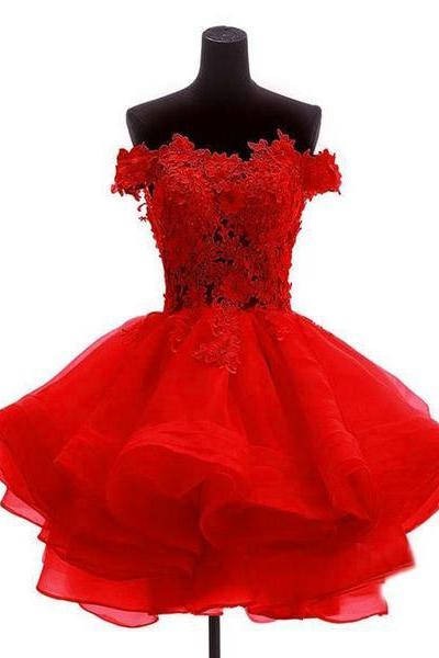 Red Homecoming Dress , Short Classical Party Dress, Organza Party Dresses