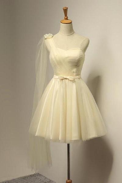 One Shoulder Cute Champagne Homecoming Dresses, Lovely Party Dress, Formal Dress For Homecoming Party