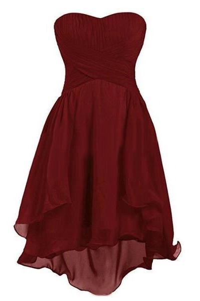 Wine Red Chiffon Sweetheart Simple Short Wedding Party Dress, Pretty Chiffon Knee Length Formal Dress