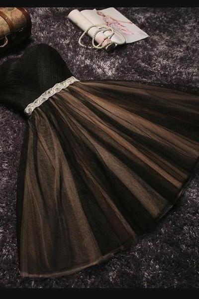 Black And Champagne Tulle Sweetheart Party Dress With Belt, Lovely Graduation Party Dress, Formal Dress