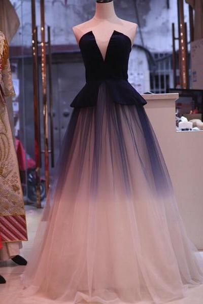 Gorgeous Gradient Tulle With Velvet Lace-up Ball Gown Party Dresses, Pretty Formal Dresses, Prom Dress