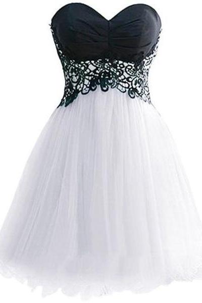 Cute White Tulle Short Sweetheart Graduation Party Dresses, Lovely Formal Dress , Homecoming Dress