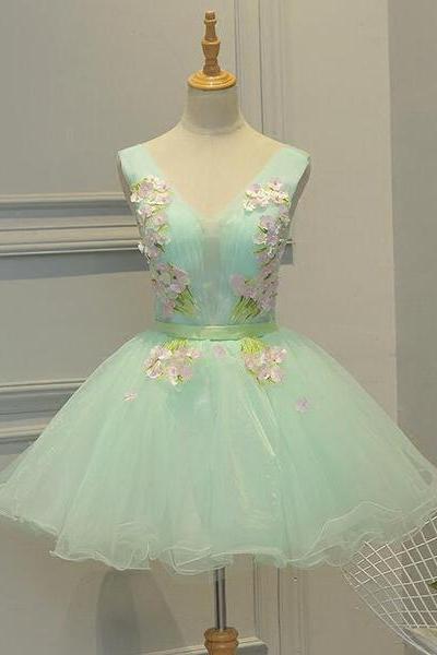 Lovely Light Green Tulle Floral Teen Party Dresses, 16 Party Dresses, Girls Formal Dresses