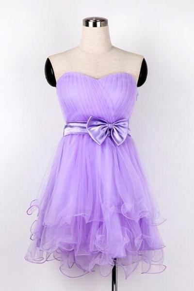 Lovely Lavender Sweetheart Teen Formal Dress With Bow, Cute Short Party Dress