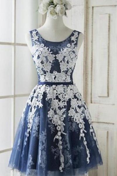 Lovely Tulle Cute Homecoming Dress, Navy Blue Short Prom Dress, Prom Dress