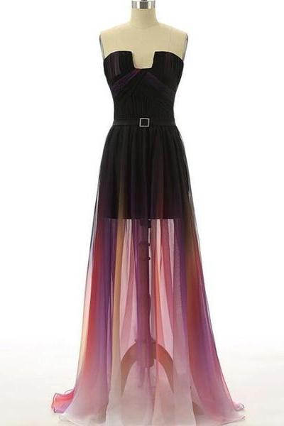 Gradient High Low Formal Dresses, Long Party Dresses, Chiffon Homecoming Dresses