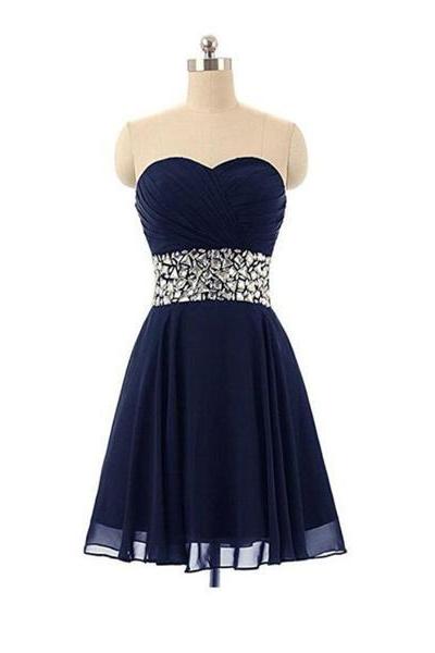 Navy Blue Beaded Sweetheart Homecoming Dresses, Blue Party Dresses, Formal Dress