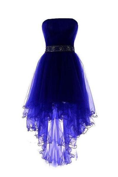 Royal Blue Tulle High Low Scoop Homecoming Dresses, Blue Party Dress,high Low Formal Dress