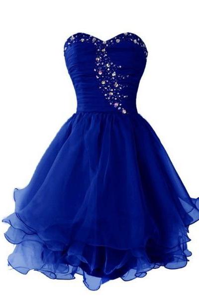 Organza Short Beaded Cute Homecoming Dresses, Lovely Sweetheart Prom Dress
