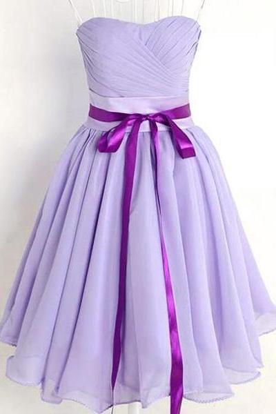 Lavender Chiffon Short Sweetheart Party Dress With Bow, Cute Party Dresses, Bridesmaid Dresses