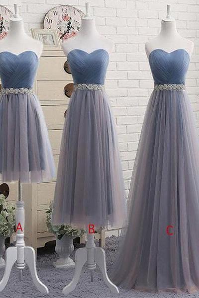 Tulle Grey And Blue Bridesmaid Dresses, Wedding Party Dresses, Long Party Dresses