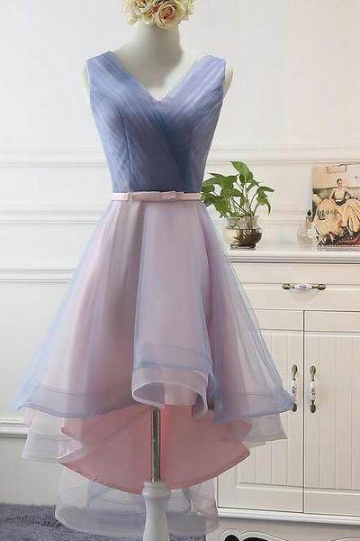 Blue And Pink Stylish High Low Party Dress, Cute Formal Gowns, Pretty Party Dresses