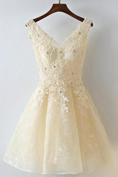 Adorable Handmade Short V-neckline Lace Formal Dress, Lovely Party Dress