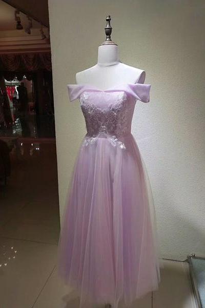 Charming Pink Tulle Vintage Party Dress, ?cute Pink Bridesmaid Dress, Tea Length Formal Dress