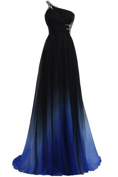 Gradient Blue One Shoulder Beaded Elegant Party Dress, Beautiful Prom Dress, Party Dress