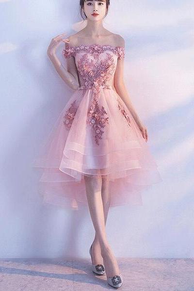 Lovely Pink High Low Party Dress, Tulle Prom Dresses, Homecoming Dress