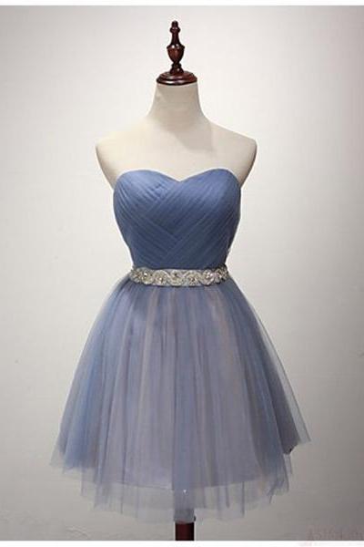 Beautiful Blue Sweetheart Knee Length Formal Dress With Cute Belt, Short Junior Prom Dress