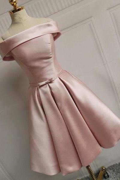 Pink Off Shoulder Homecoming Dresses , Charming Pink Party Dresses