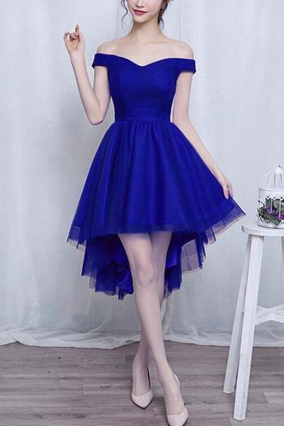 Off Shoulder Tulle Simple High Low Homecoming Dress, Lovely Senior Prom Dress
