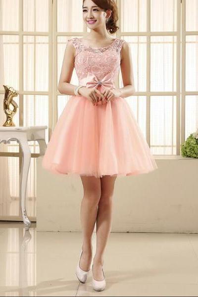 Light Pink Lovely Tulle And Lace Party Dress, Cute Teen Girls Formal Dress