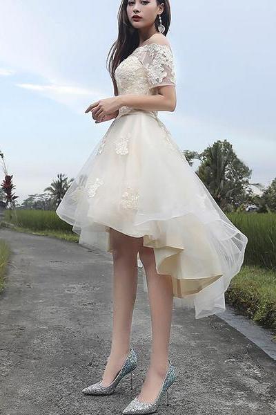 Champagne Tulle Lovely Party Dresses, Beautiful Handmade Party Dresses