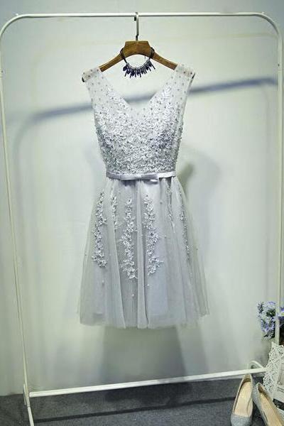 Lovely Tulle Beaded And Applique Knee Length Party Dress, Lovely Tulle Formal Dress