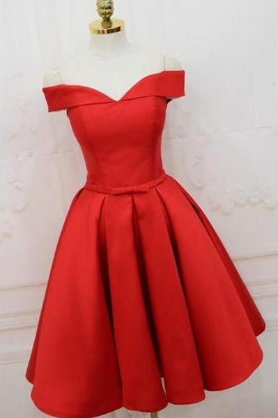 Red Satin Knee Length Party Dress, Beautiful Formal Dress , Red Homecoming Dress