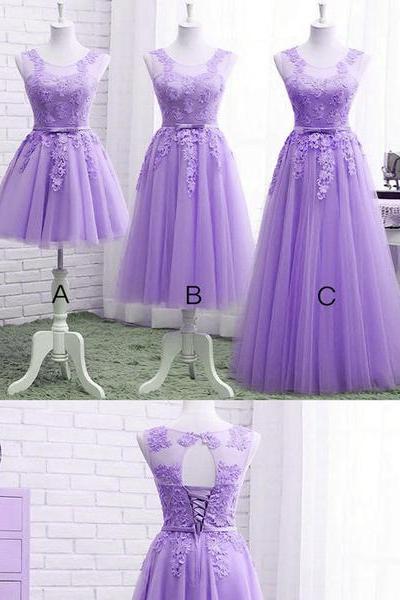 Charming Purple Tulle Tulle With Lace Applique Simple Cute Formal Dress , Party Dress
