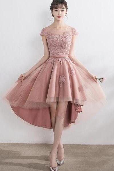 Dark Pink High Low Tulle With Applique, Lovely Party Dress , Formal Gowns