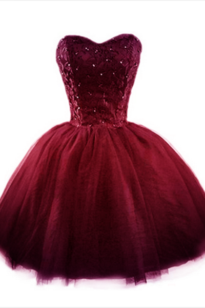 Sweet Burgundy Tulle Ball Party Dress , Homecoming Dress