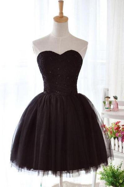 Cute Black Tulle Homecoming Dress, Little Black Formal Dress