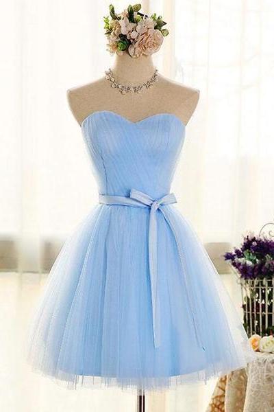 Adorable Light Blue Tulle With Bow Formal Dress, Cute Party Dress , Homecoming Dress